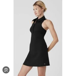 ALO Yoga Black Sleeveless Collared Tennis Dress